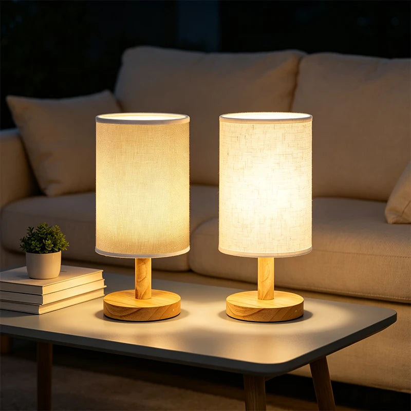 Japandi Linen Drum Table Lamp