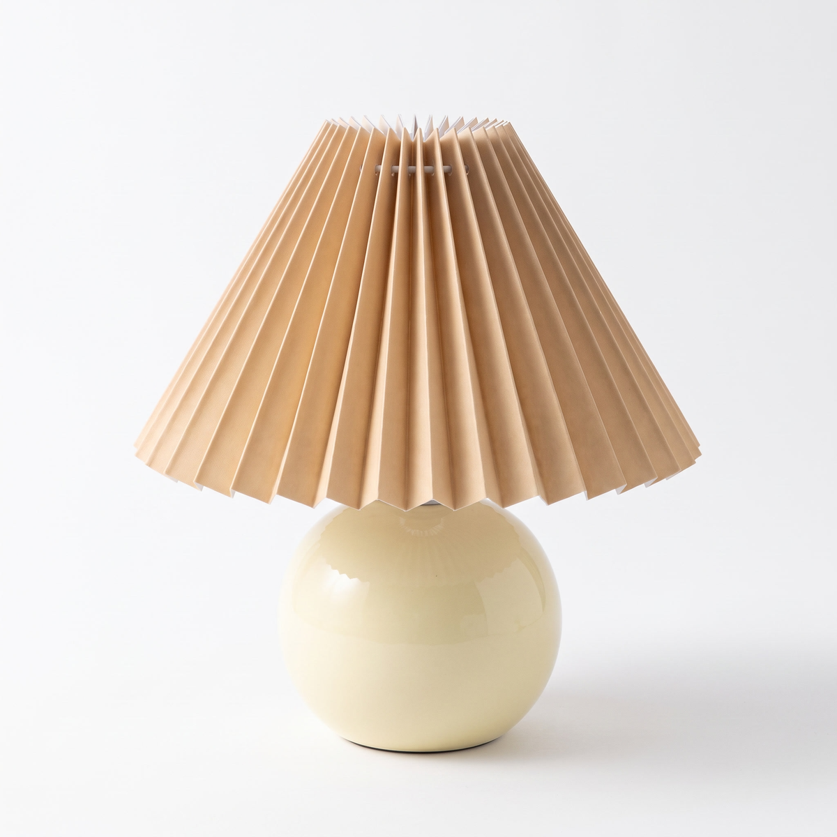 Ceramic lamp with pleated shade – Yellow Base, Coffee Shade, on a white background