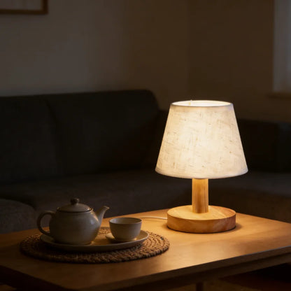 Minimalist Wooden Table Lamp with Linen Shade