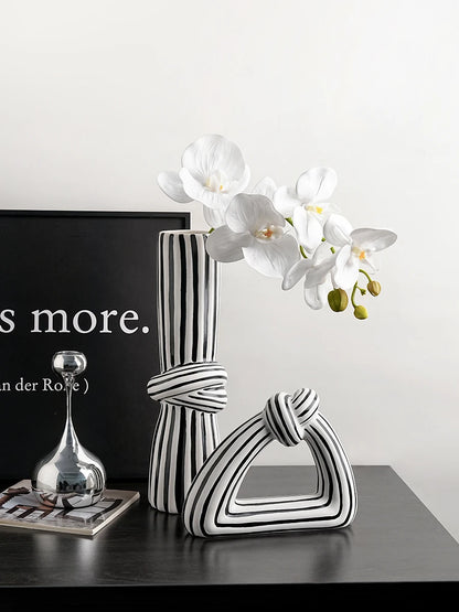 Black & White Striped Ceramic Knot Vase