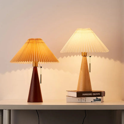 Solid Wood Table Lamp with Pleated Shade