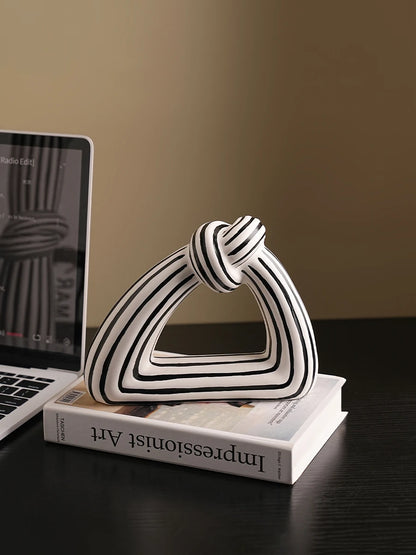 Black & White Striped Ceramic Knot Vase