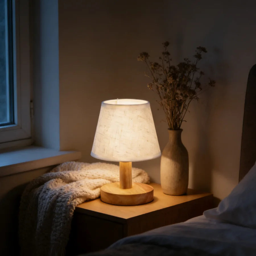 Minimalist Wooden Table Lamp with Linen Shade