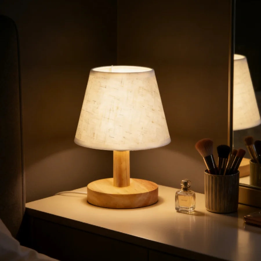 Minimalist Wooden Table Lamp with Linen Shade