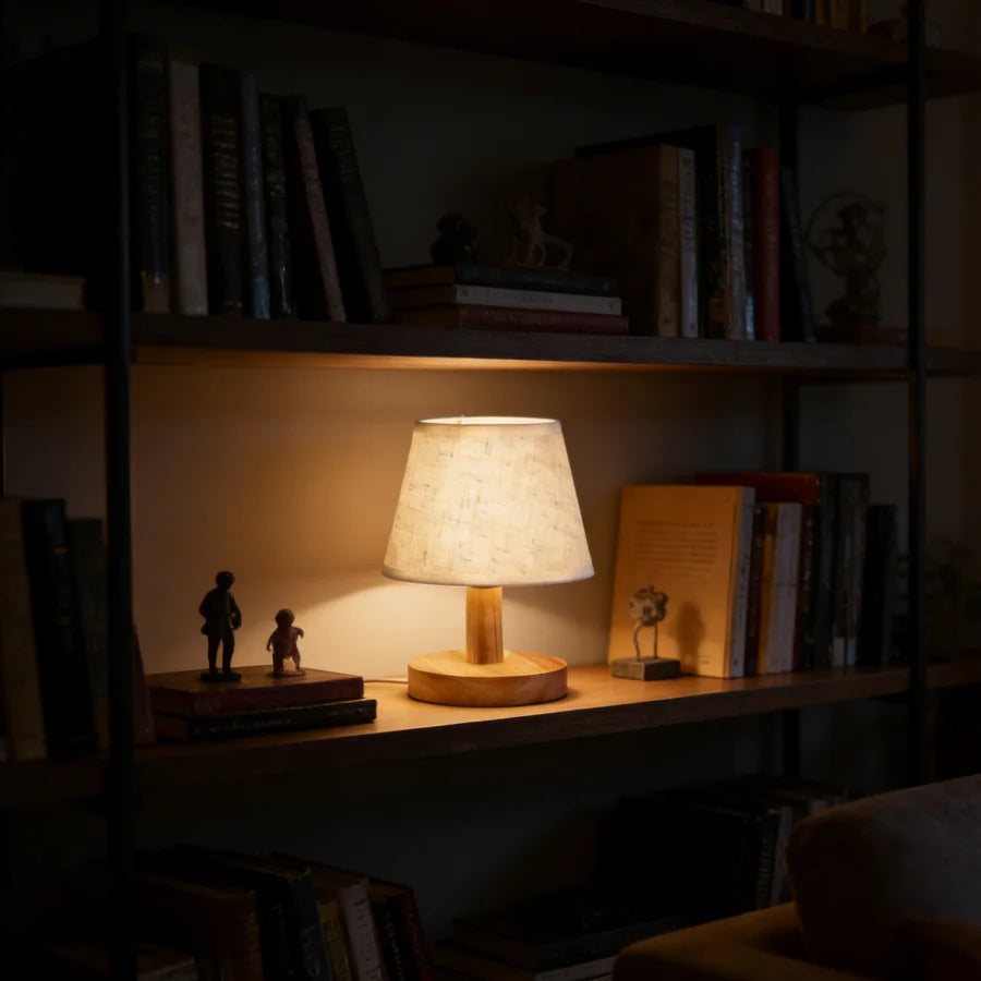 Minimalist Wooden Table Lamp with Linen Shade