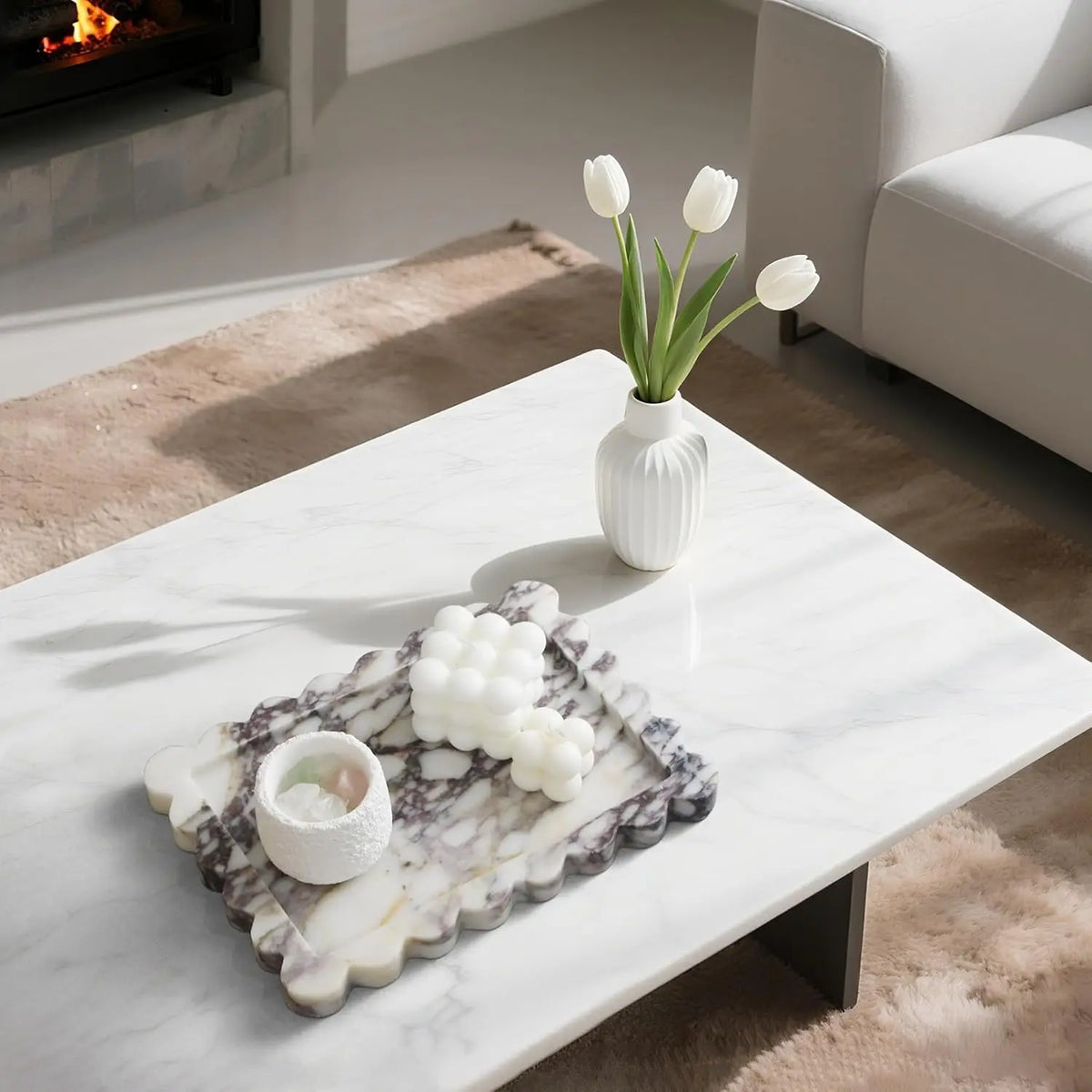 Scalloped Calacatta Viola Marble Tray