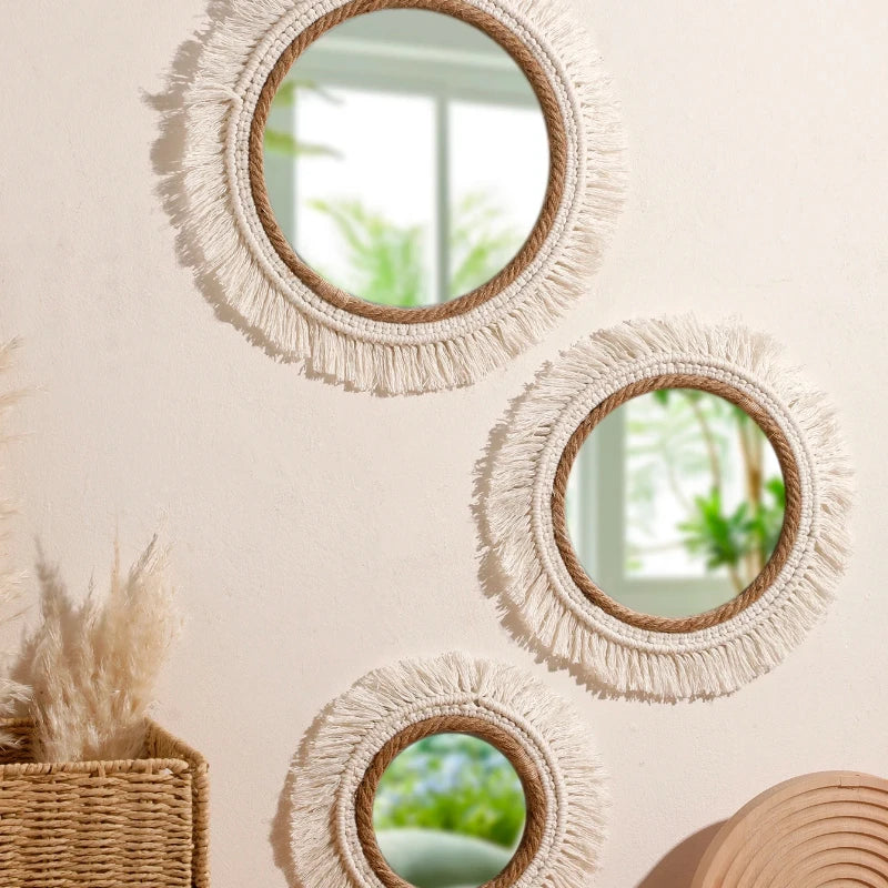 Boho Macrame Round Wall Mirror