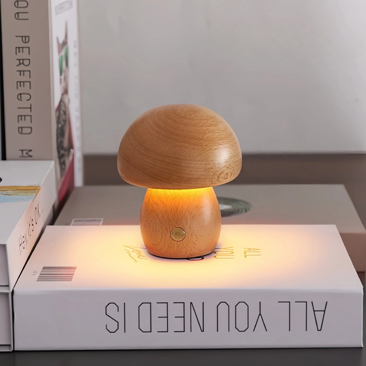 Wooden Mushroom LED Table Lamp
