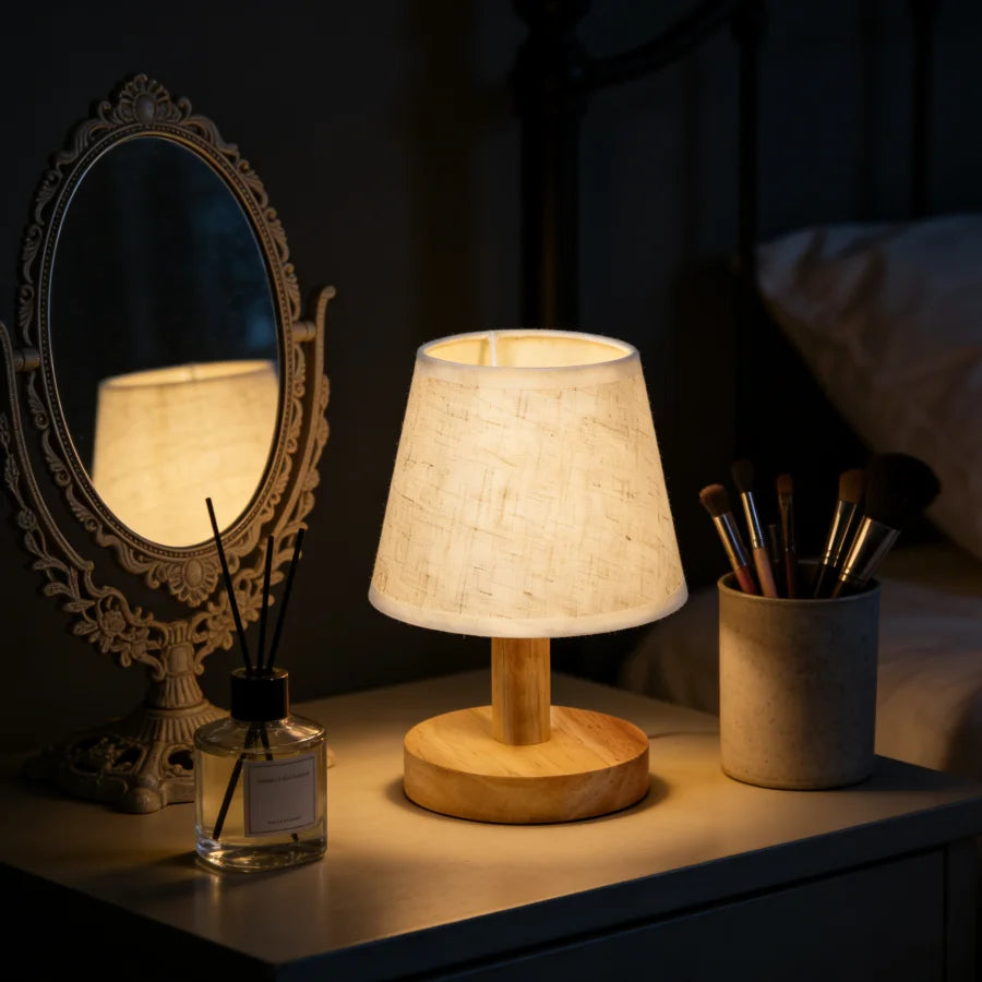 Minimalist Wooden Table Lamp with Linen Shade