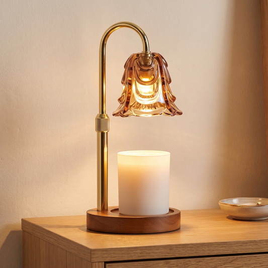 Amber flower candle warmer lamp displayed in a warm modern interior