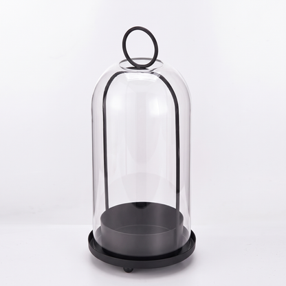 Black glass dome candle lantern on a white background