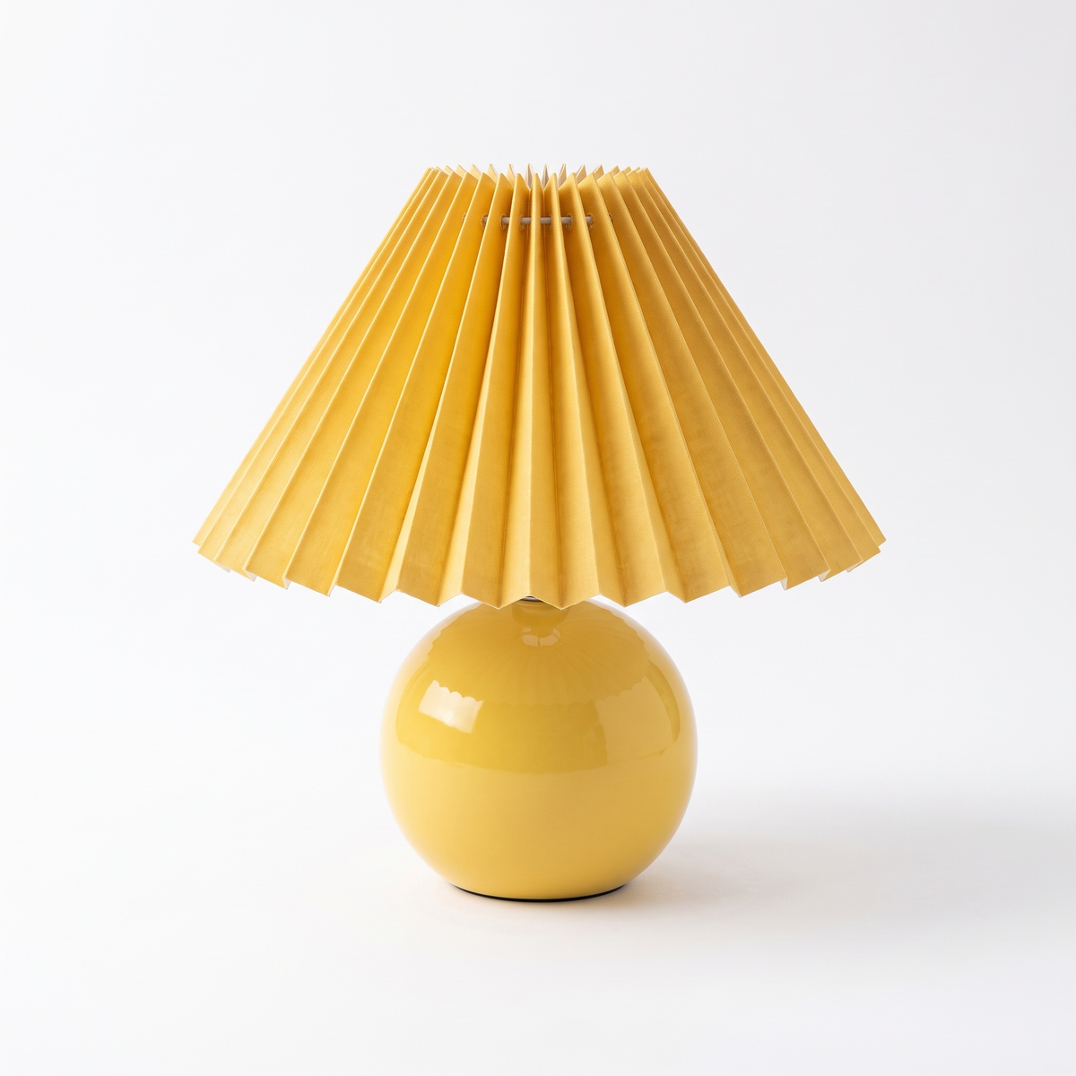 Ceramic lamp with pleated shade – Yellow Base, Yellow Shade, on a white background