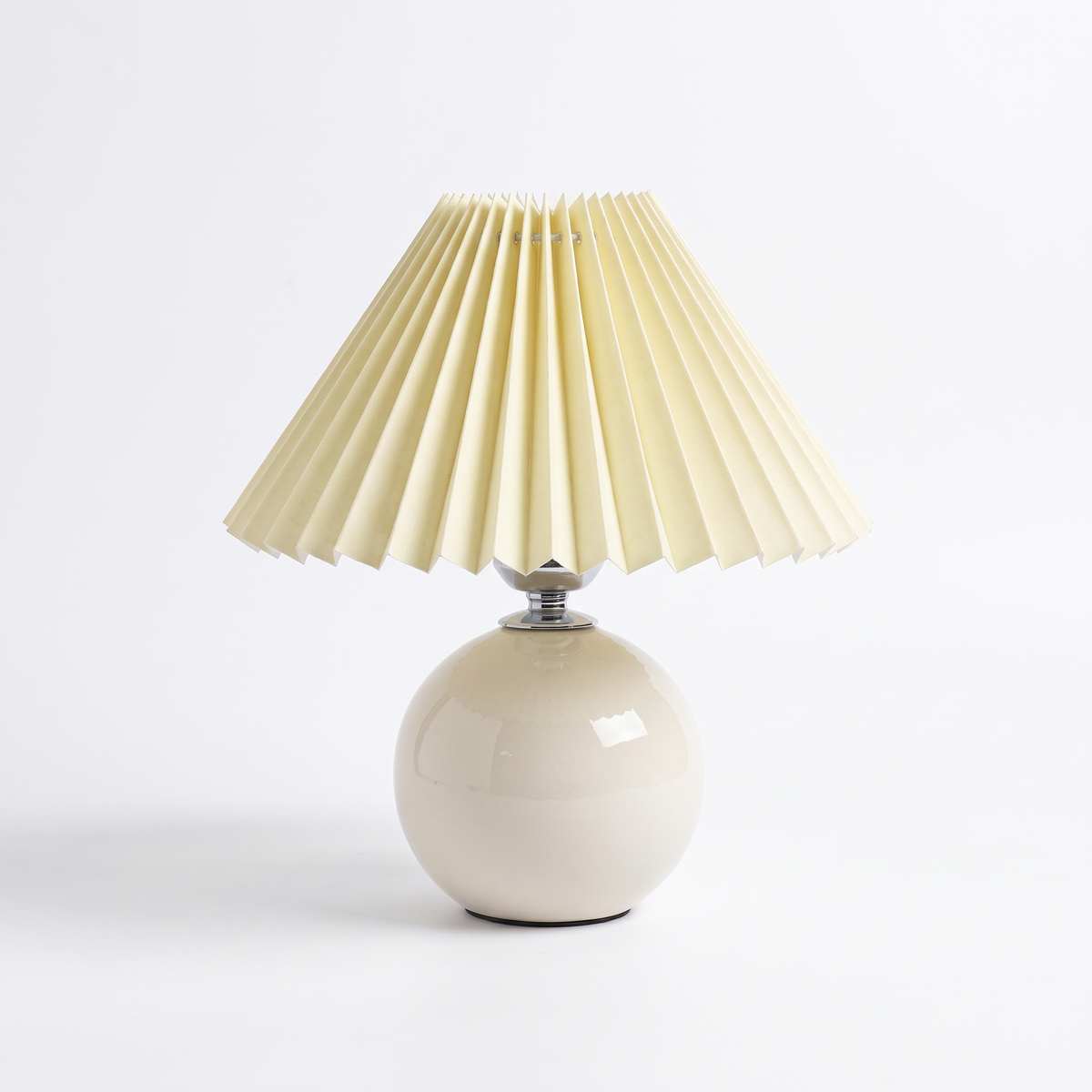 Ceramic table lamp with pleated shade – Rice White Base, Yellow Shade, on a white background