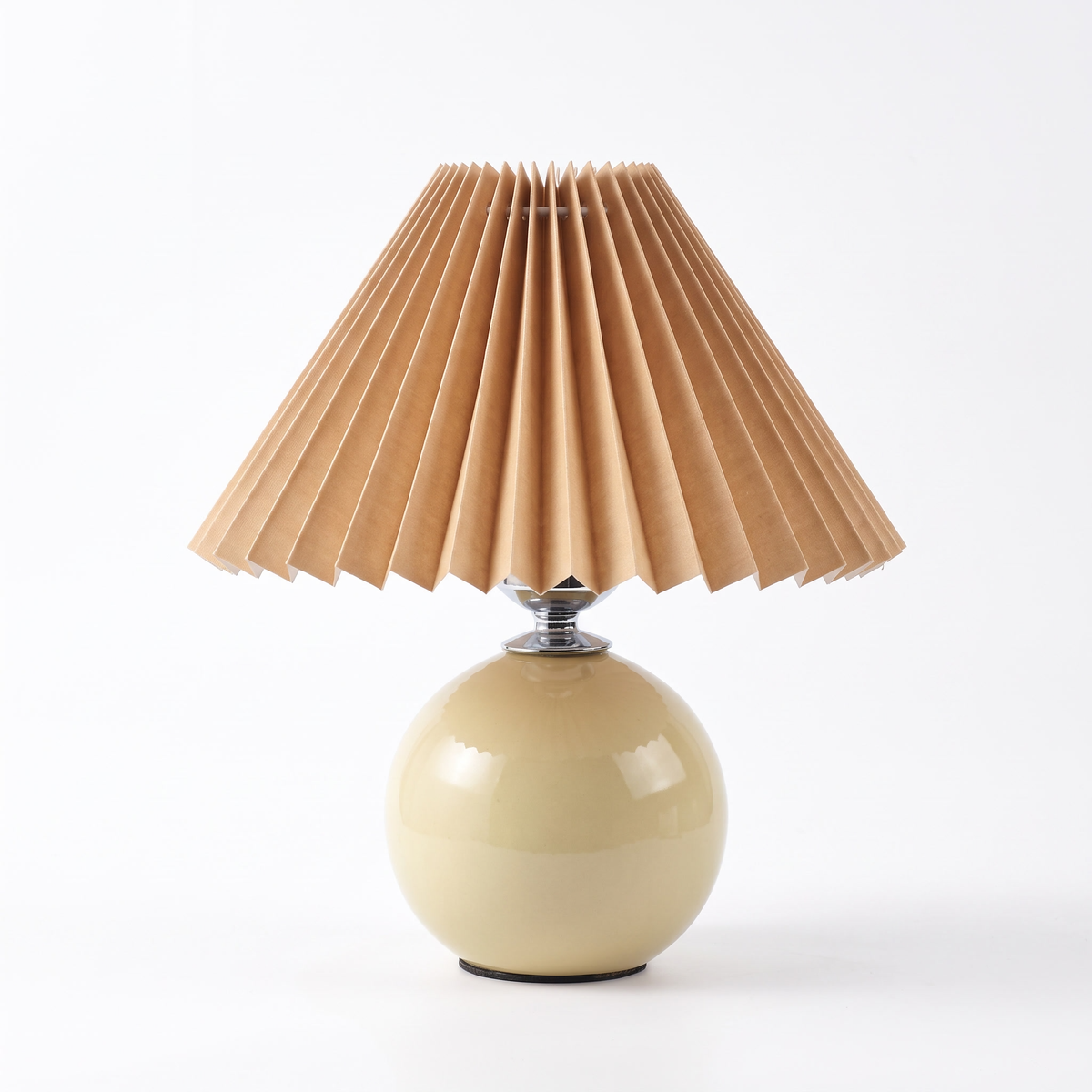 Ceramic table lamp with pleated shade – Yellow Base, Coffee Shade, on a white background