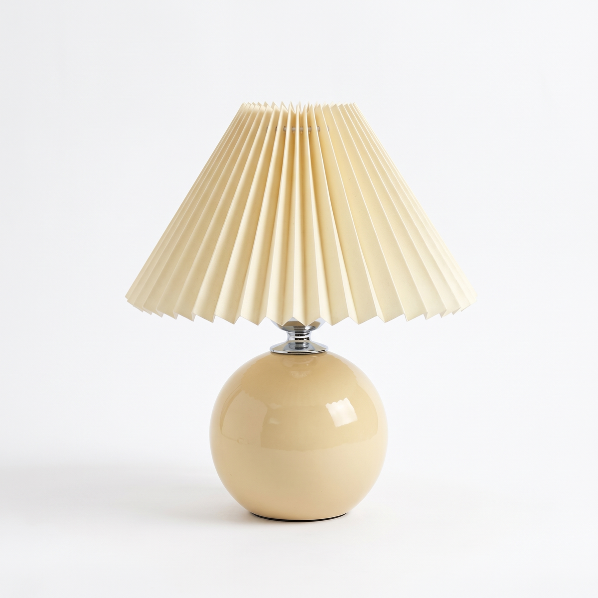 Ceramic table lamp with pleated shade – Yellow Base, Yellow Shade, on a white background