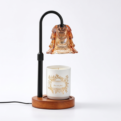 Flower candle warmer lamp – Black with Amber Flower Shade, on a white background