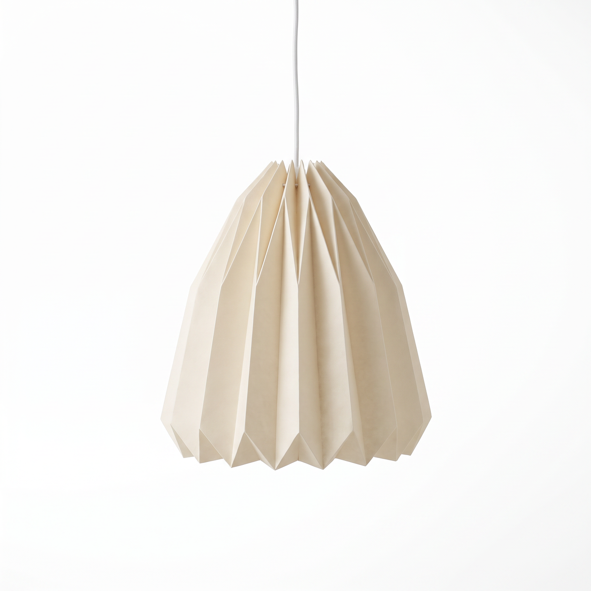 Folded paper pendant lampshade – Bell Cone, on a white background