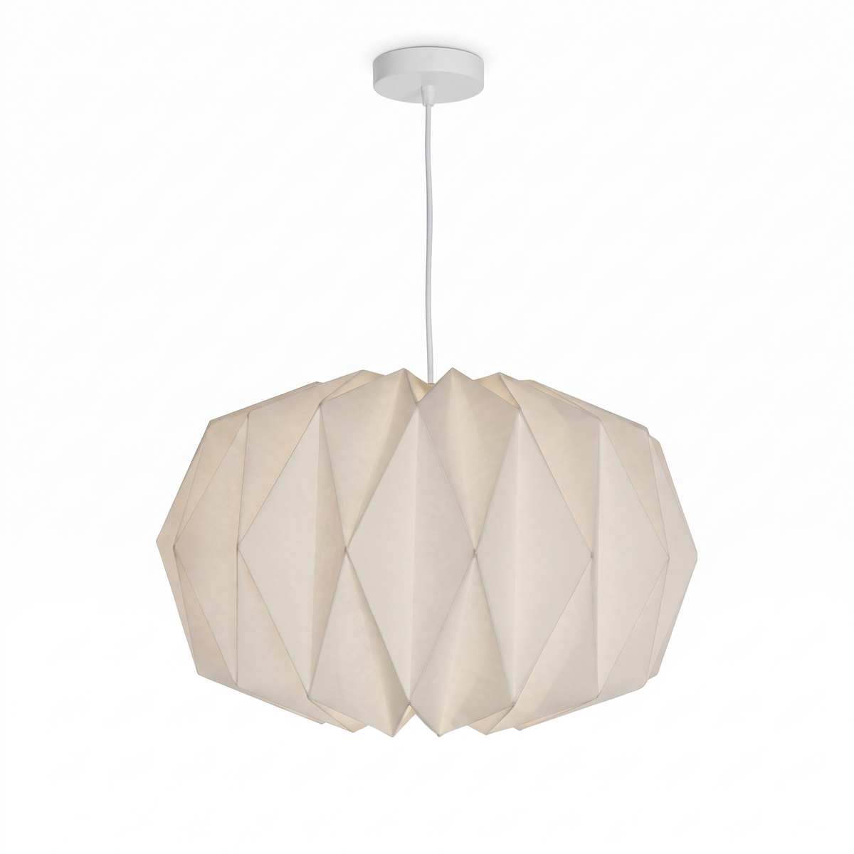 Folded paper pendant lampshade – Faceted Oval, on a white background