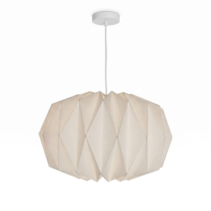 Folded paper pendant lampshade – Faceted Oval, on a white background