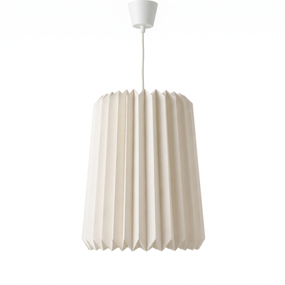 Folded paper pendant lampshade – Tall Drum, on a white background
