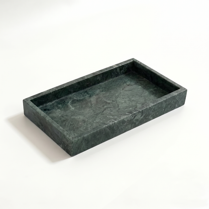 Green marble rectangular tray on a white background