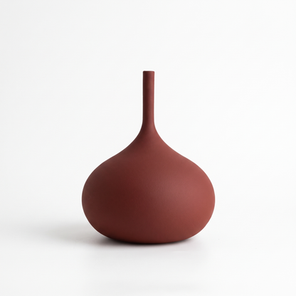 Handmade Morandi ceramic vase – Burgundy Bud (20 cm), on a white background