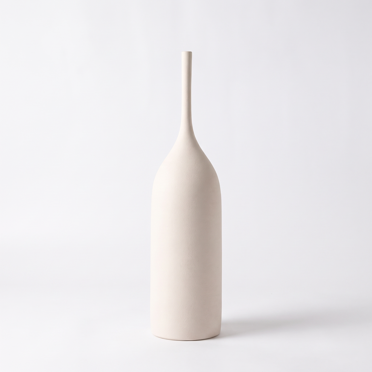 Handmade Morandi ceramic vase – Ivory Bottle (39 cm), on a white background
