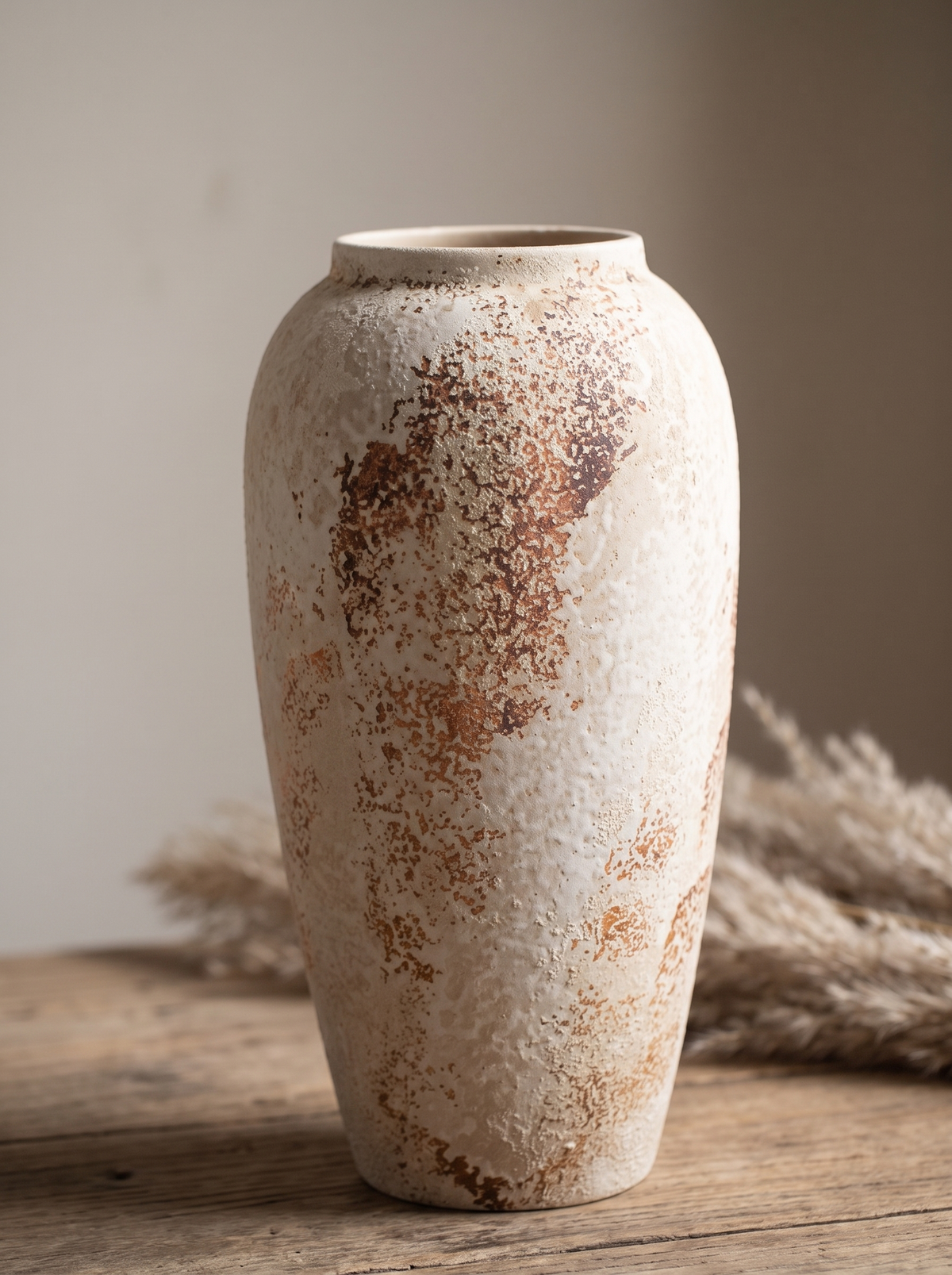 Close view of a mottled antique vase glaze