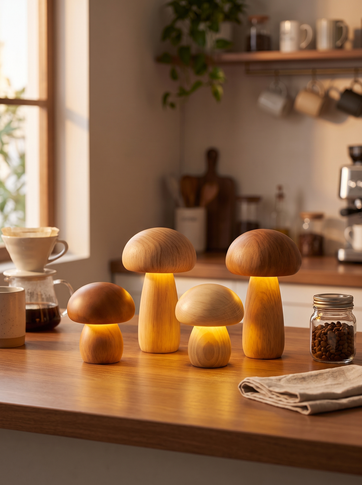 Mushroom lamp on a coffee bar counter