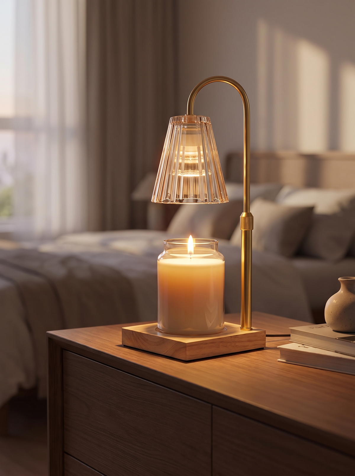Height adjusted candle warmer over a tall candle