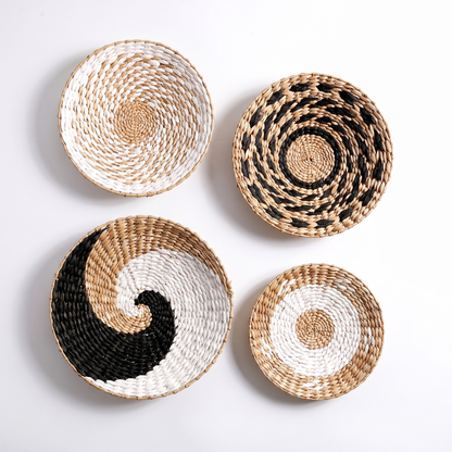 Seagrass woven wall basket – Set of 4 – Monochrome Mix, on a white background