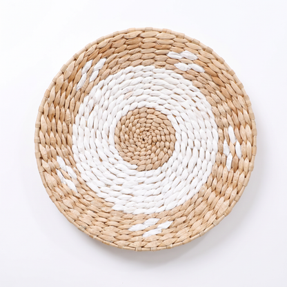 Seagrass woven wall basket – White Ring (25 cm), on a white background