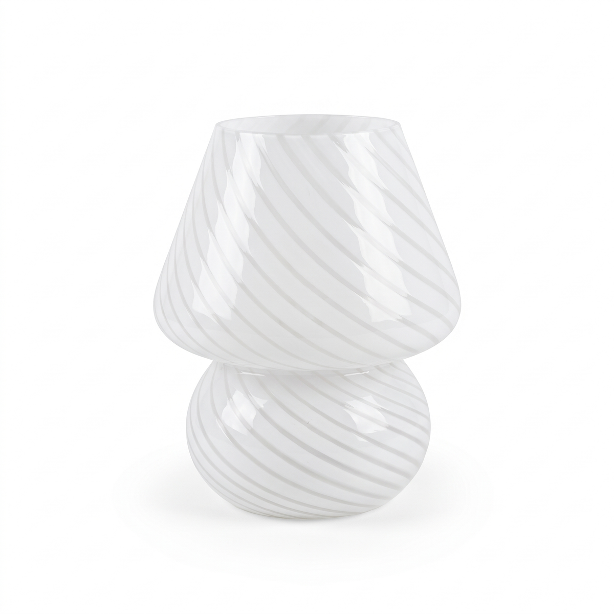 Swirl glass mushroom lamp – White Swirl, on a white background