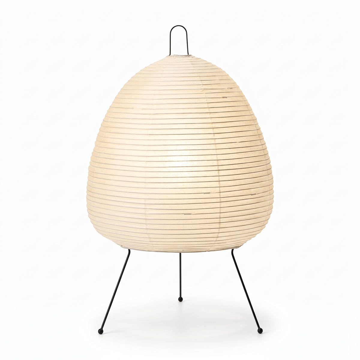 Wabi-sabi rice paper lantern table lamp on a white background