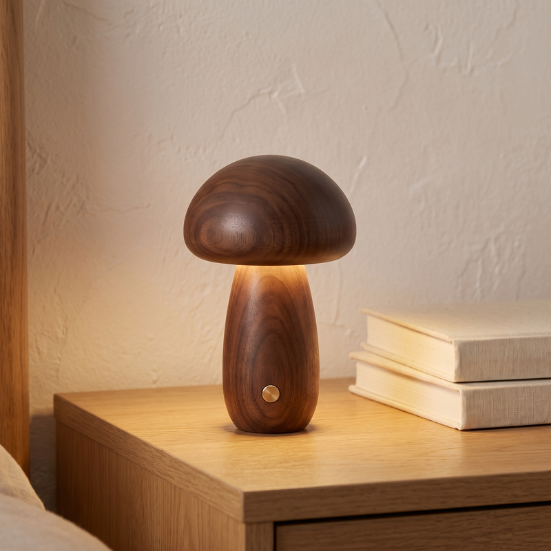Wooden Mushroom LED Table Lamp