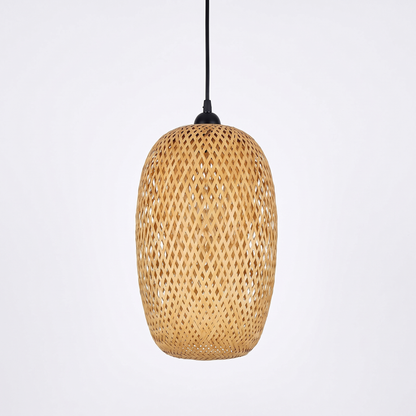 Wooden fin dome pendant light – Oval Lantern (23 cm), on a white background