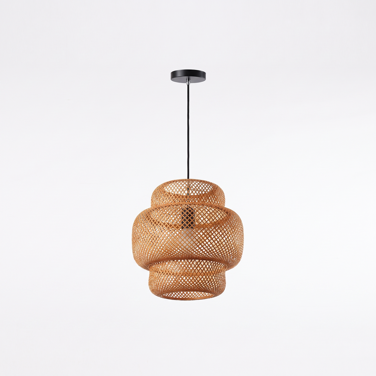 Wooden fin dome pendant light – Tiered Lantern (30 cm), on a white background