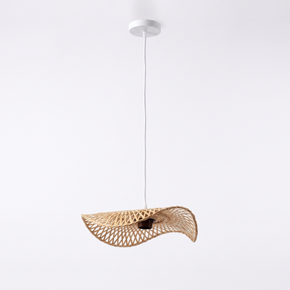 Wooden fin dome pendant light – Wave Disc – White Canopy (35 cm), on a white background