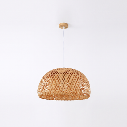 Wooden fin dome pendant light – Woven Dome – Wood Canopy (29.5 cm), on a white background